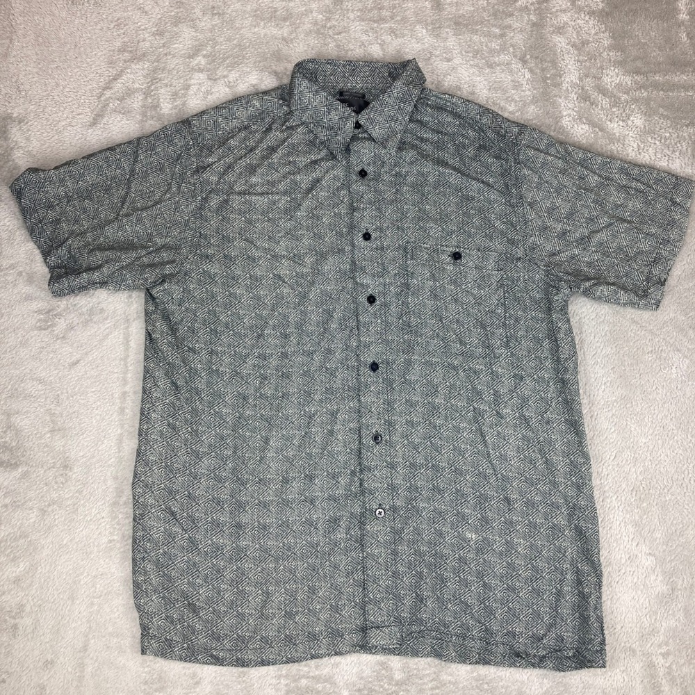 Marc Edwards Luxe‎ Rayon Geometric Print Short Sleeve Button Up Shirt Size Large